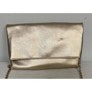 Gold Faux Leather Clutch Purse With Chain Strap & Lined Interior